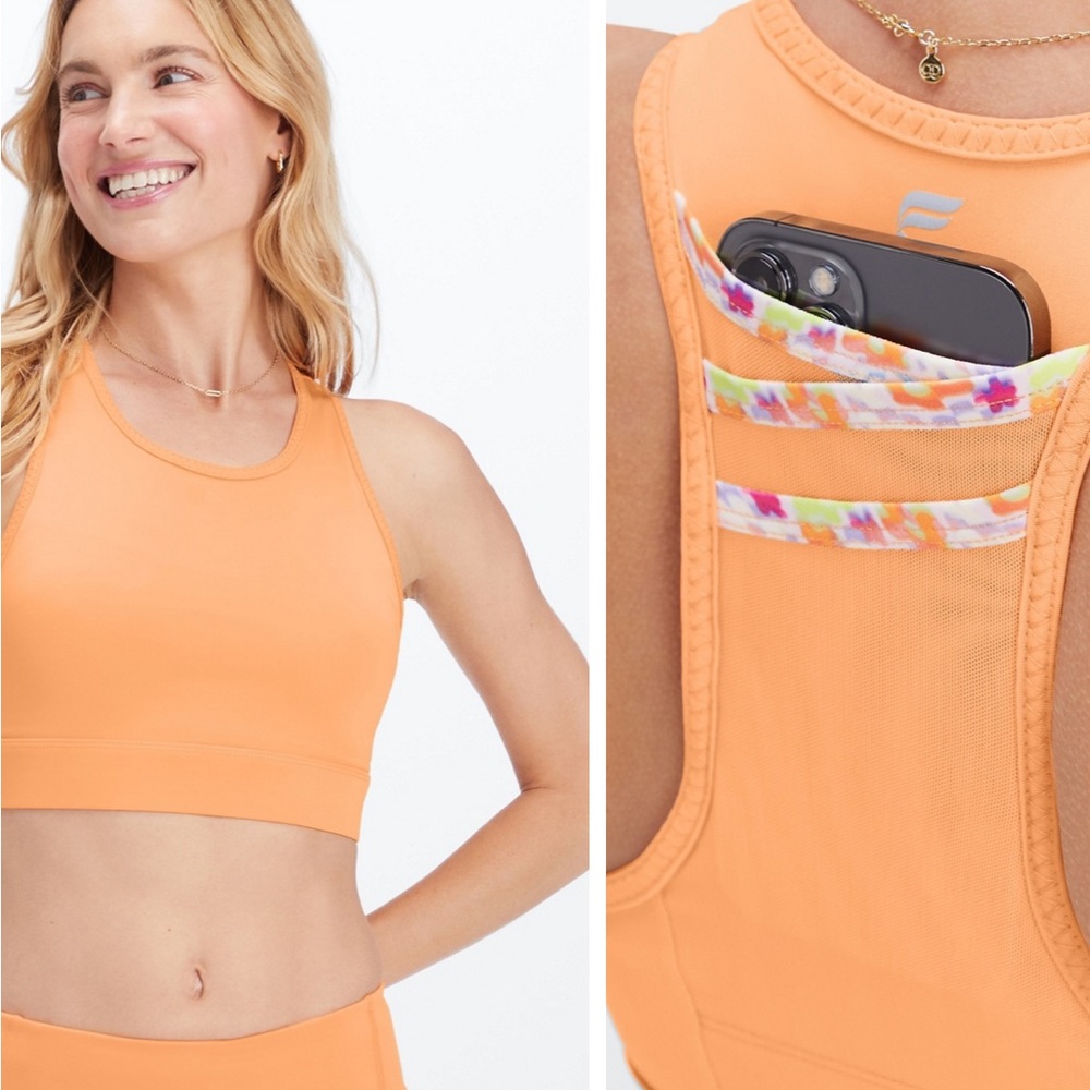 Fabletics Bright Orange Trinity High Impact Sports Bra M